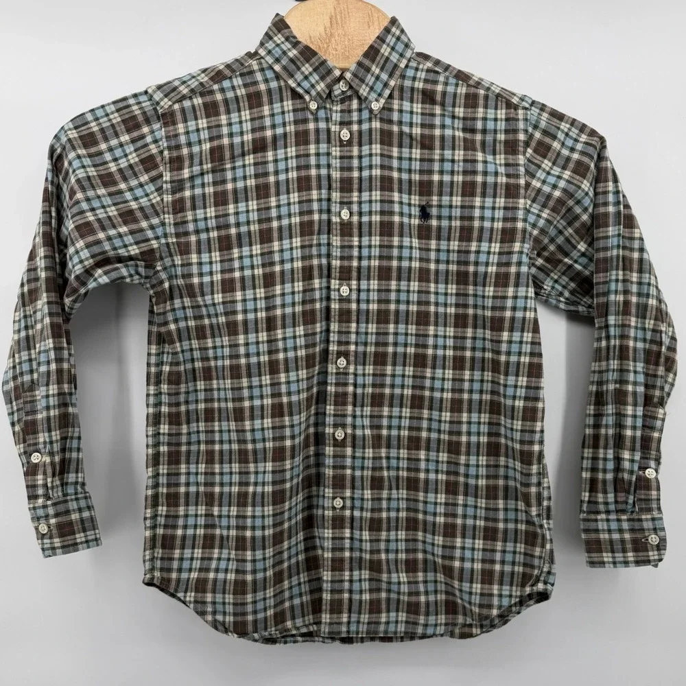 Kids Ralph Lauren Plaid Button‎ Down Shirt Long Sleeve Cotton Large 16/18